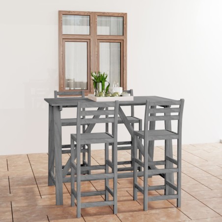 vidaXL Mesa y sillas de bar de jardín 5 pzas gris madera maciza acacia