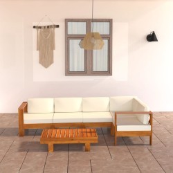 vidaXL Muebles de jardín 6 pzas cojines blanco crema madera de acacia 