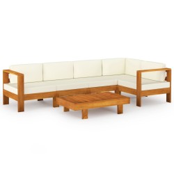 vidaXL Muebles de jardín 6 pzas cojines blanco crema madera de acacia 
