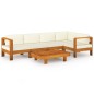 vidaXL Muebles de jardín 6 pzas cojines blanco crema madera de acacia vidaXL Muebles de jardín 6 pzas cojines blanco crema madera de acacia
