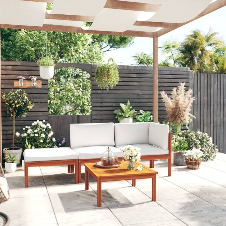 vidaXL Muebles de jardín 4 pzas cojines crema madera maciza de acacia 