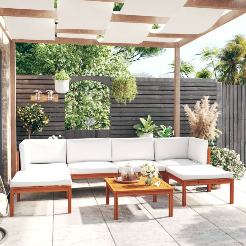 vidaXL Muebles de jardín 7 pzas cojines crema madera maciza de acacia vidaXL Muebles de jardín 7 pzas cojines crema madera maciza de acacia