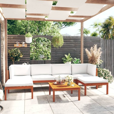 vidaXL Muebles de jardín 7 pzas cojines crema madera maciza de acacia 