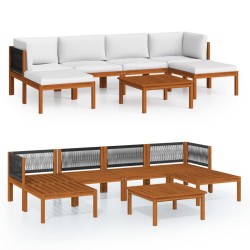 vidaXL Muebles de jardín 7 pzas cojines crema madera maciza de acacia 