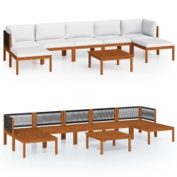 vidaXL Muebles de jardín 8 pzas cojines crema madera maciza de acacia 