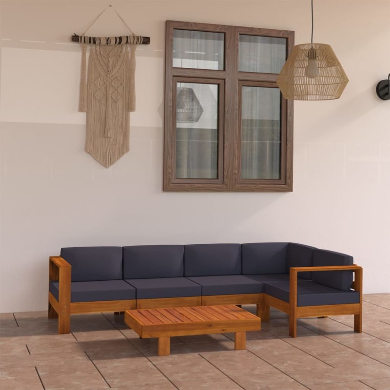 vidaXL Muebles de jardín 6 pzas con cojines gris oscuro madera acacia vidaXL Muebles de jardín 6 pzas con cojines gris oscuro madera acacia