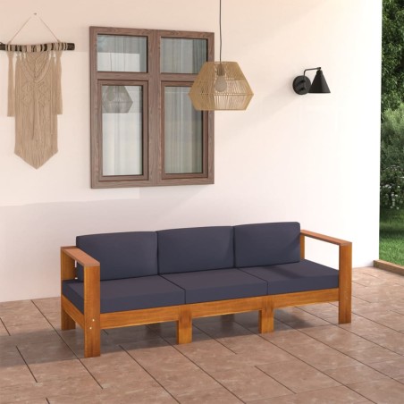 vidaXL Sofá de jardín 3 plazas con cojín gris oscuro madera de acacia