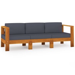 vidaXL Sofá de jardín 3 plazas con cojín gris oscuro madera de acacia