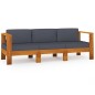 vidaXL Sofá de jardín 3 plazas con cojín gris oscuro madera de acacia vidaXL Sofá de jardín 3 plazas con cojín gris oscuro madera de acacia