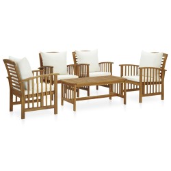 vidaXL Juego muebles de jardín y cojines 5 piezas madera maciza acacia