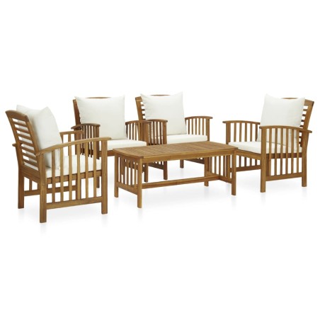 vidaXL Juego muebles de jardín y cojines 5 piezas madera maciza acacia