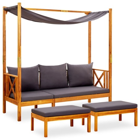 vidaXL Banco de jardín con toldo y reposapiés madera de acacia maciza 