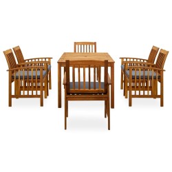vidaXL Set comedor de jardín 7 pzas y cojines madera maciza de acacia