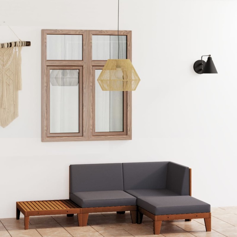 vidaXL Juego muebles de jardín y cojines 4 pzas madera maciza acacia vidaXL Juego muebles de jardín y cojines 4 pzas madera maciza acacia