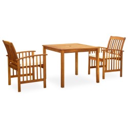 vidaXL Set comedor de jardín 3 pzas y cojines madera maciza de acacia