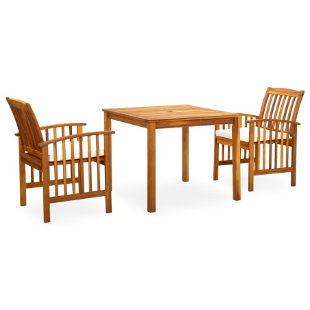 vidaXL Set comedor de jardín 3 pzas y cojines madera maciza de acacia