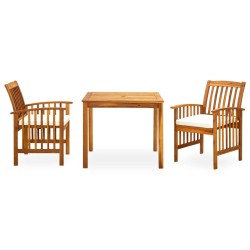 vidaXL Set comedor de jardín 3 pzas y cojines madera maciza de acacia