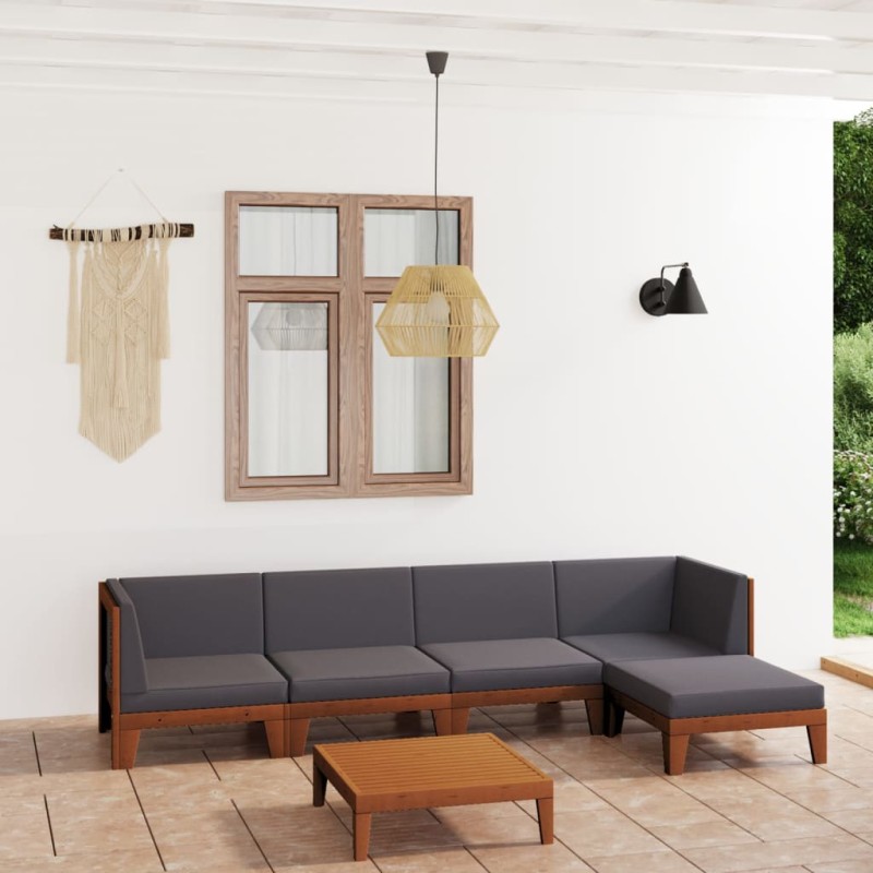vidaXL Juego muebles de jardín y cojines 6 pzas madera maciza acacia vidaXL Juego muebles de jardín y cojines 6 pzas madera maciza acacia