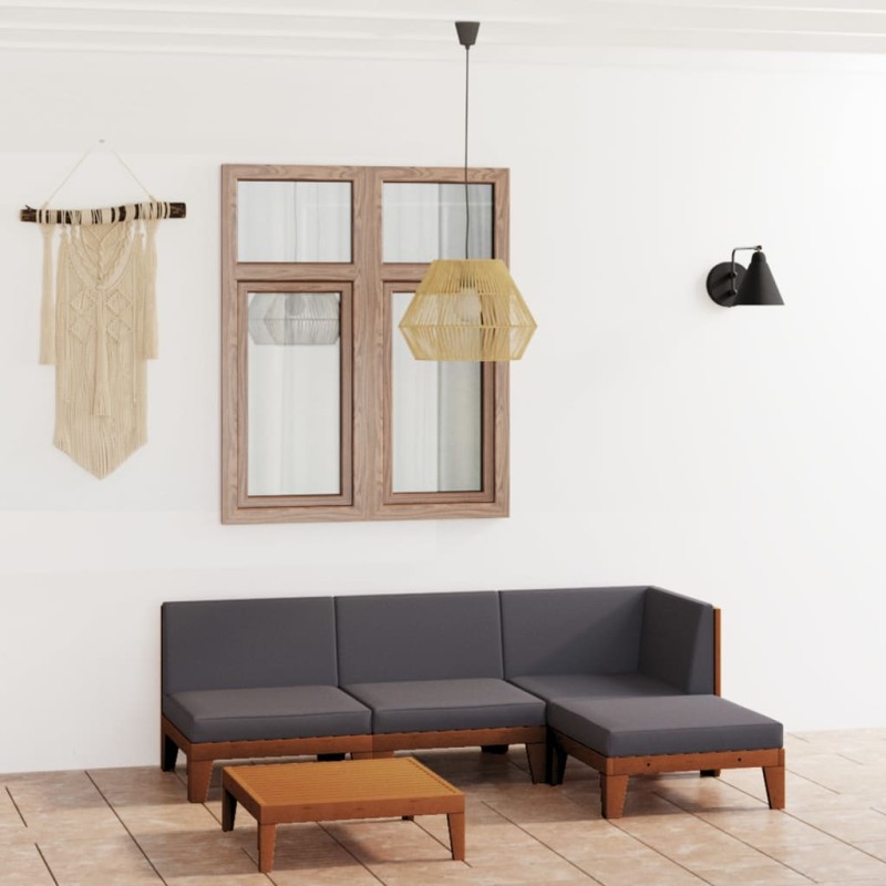 vidaXL Juego muebles de jardín y cojines 5 pzas madera maciza acacia vidaXL Juego muebles de jardín y cojines 5 pzas madera maciza acacia