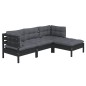 vidaXL Muebles de jardín 4 pzas con cojines negro madera de pino vidaXL Muebles de jardín 4 pzas con cojines negro madera de pino
