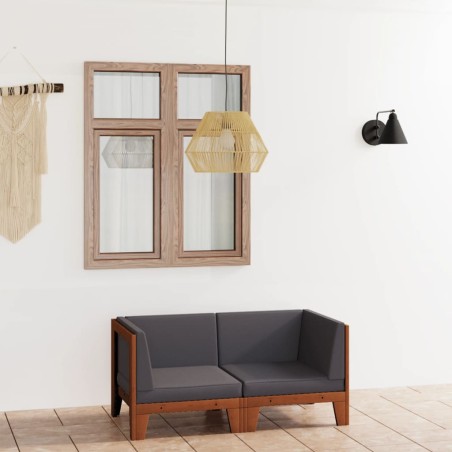vidaXL Sofá de 2 plazas con cojines gris oscuro madera maciza acacia