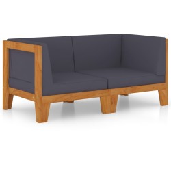 vidaXL Sofá de 2 plazas con cojines gris oscuro madera maciza acacia