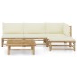 vidaXL Set de muebles de jardín 5 piezas bambú y cojines blanco crema
