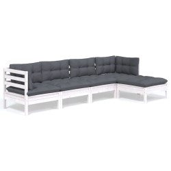 vidaXL Muebles de jardín 5 pzas con cojines blanco madera de pino
