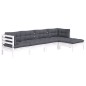 vidaXL Muebles de jardín 5 pzas con cojines blanco madera de pino vidaXL Muebles de jardín 5 pzas con cojines blanco madera de pino
