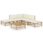 vidaXL Set de muebles de jardín 6 piezas bambú y cojines blanco crema vidaXL Set de muebles de jardín 6 piezas bambú y cojines blanco crema