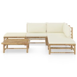 vidaXL Set de muebles de jardín 6 piezas bambú y cojines blanco crema