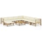 vidaXL Set de muebles de jardín 9 piezas bambú y cojines blanco crema vidaXL Set de muebles de jardín 9 piezas bambú y cojines blanco crema