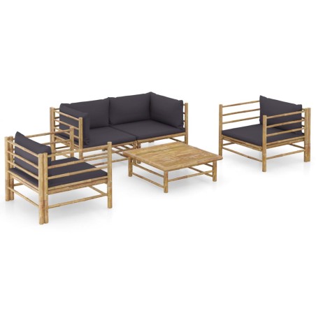 vidaXL Set de muebles de jardín 5 piezas bambú con cojines gris oscuro