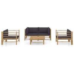 vidaXL Set de muebles de jardín 5 piezas bambú con cojines gris oscuro
