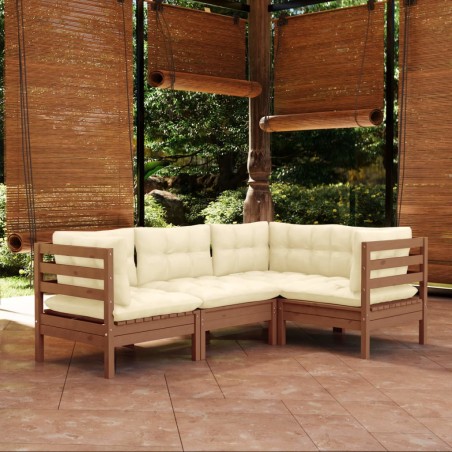vidaXL Muebles de jardín 4 pzas y cojines madera de pino marrón miel