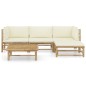 vidaXL Set de muebles de jardín 5 piezas bambú y cojines blanco crema vidaXL Set de muebles de jardín 5 piezas bambú y cojines blanco crema