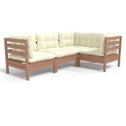 vidaXL Muebles de jardín 4 pzas y cojines madera de pino marrón miel