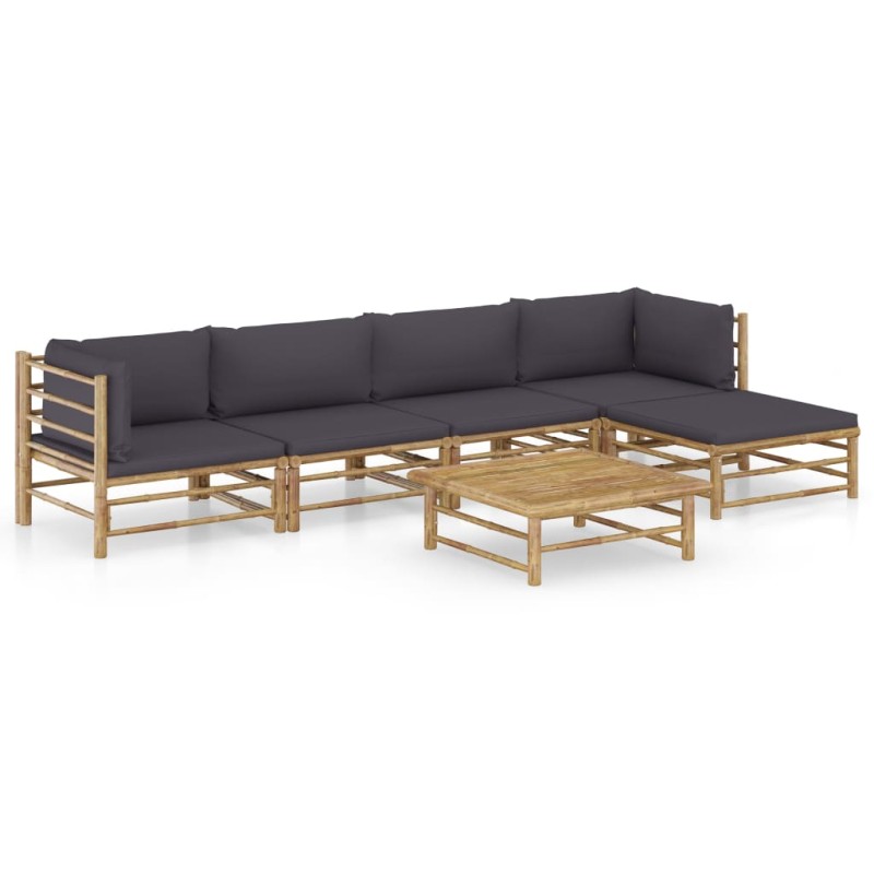 vidaXL Set de muebles de jardín 6 piezas bambú con cojines gris oscuro vidaXL Set de muebles de jardín 6 piezas bambú con cojines gris oscuro