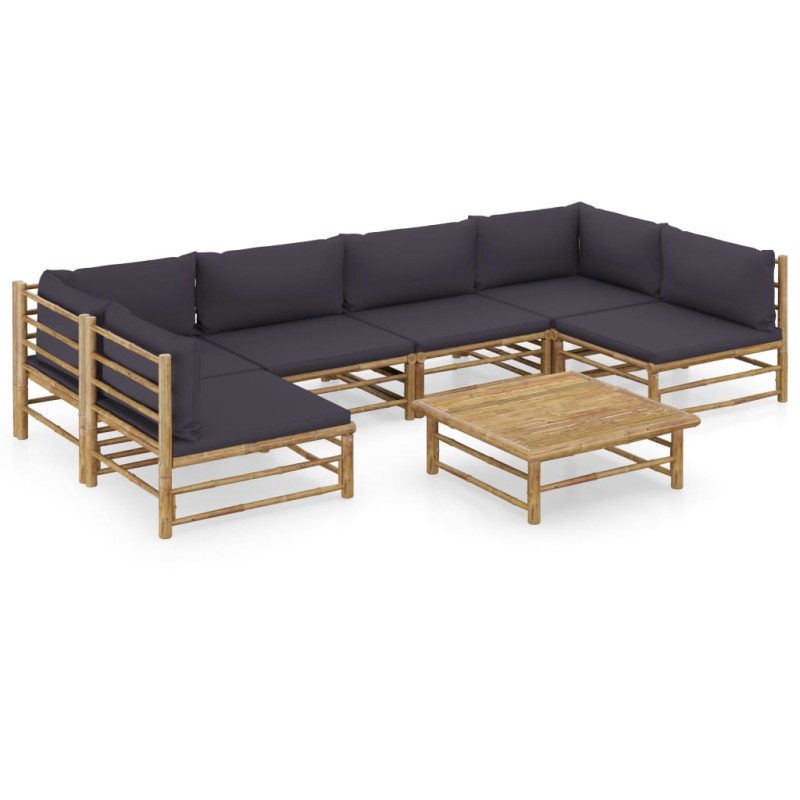 vidaXL Set de muebles de jardín 7 piezas bambú con cojines gris oscuro vidaXL Set de muebles de jardín 7 piezas bambú con cojines gris oscuro