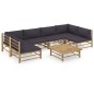 vidaXL Set de muebles de jardín 7 piezas bambú con cojines gris oscuro vidaXL Set de muebles de jardín 7 piezas bambú con cojines gris oscuro