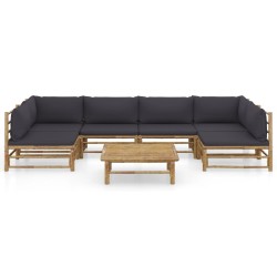 vidaXL Set de muebles de jardín 7 piezas bambú con cojines gris oscuro