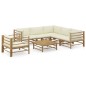 vidaXL Set de muebles de jardín 7 piezas bambú y cojines blanco crema