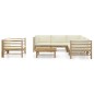 vidaXL Set de muebles de jardín 7 piezas bambú y cojines blanco crema