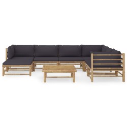 vidaXL Set de muebles de jardín 8 piezas bambú con cojines gris oscuro