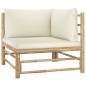 vidaXL Set de muebles de jardín 5 piezas bambú y cojines blanco crema