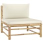 vidaXL Set de muebles de jardín 5 piezas bambú y cojines blanco crema