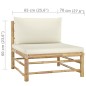 vidaXL Set de muebles de jardín 5 piezas bambú y cojines blanco crema