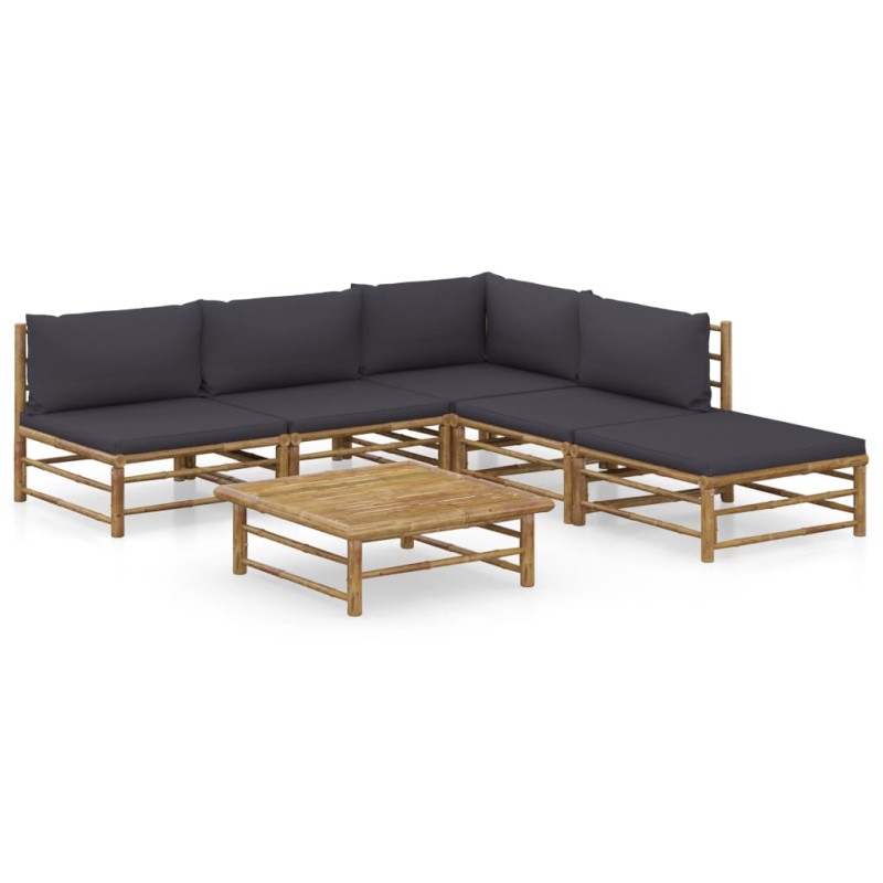 vidaXL Set de muebles de jardín 6 piezas bambú con cojines gris oscuro