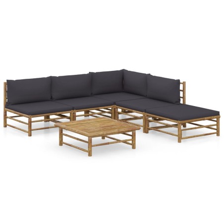 vidaXL Set de muebles de jardín 6 piezas bambú con cojines gris oscuro