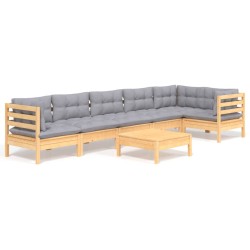 vidaXL Juego de muebles de jardín 7 pzas y cojines madera pino gris